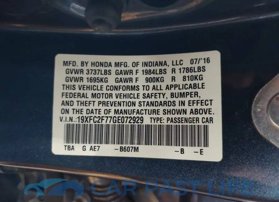 19XFC2F77GE072929# 9