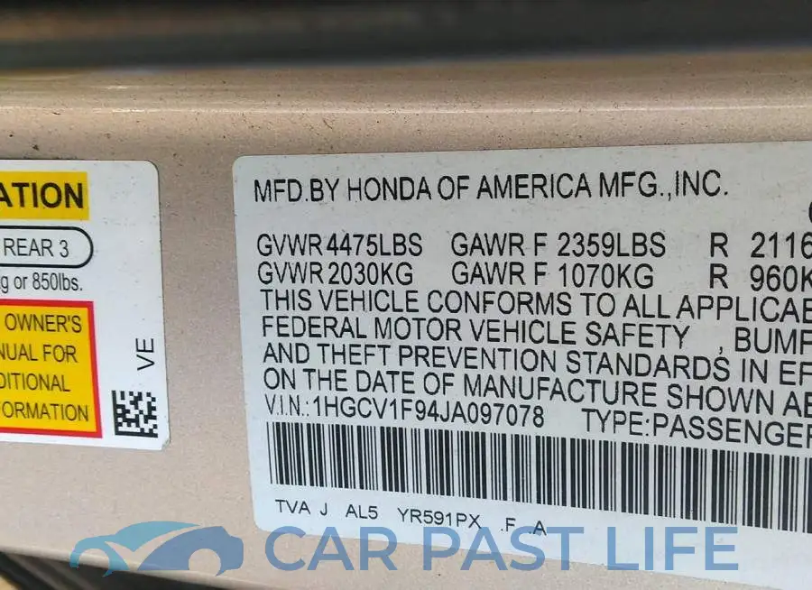 1HGCV1F94JA097078# 9