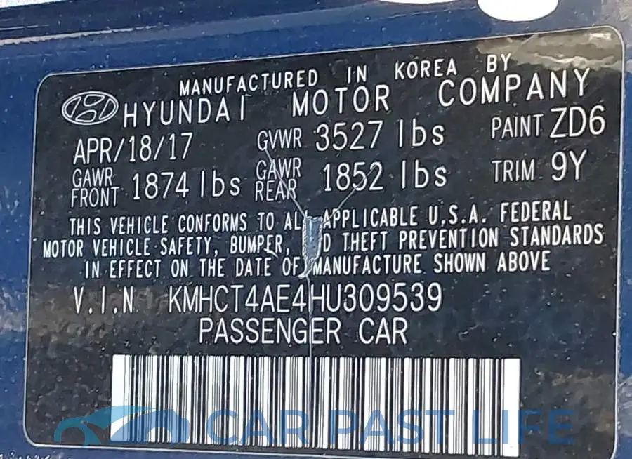 KMHCT4AE4HU309539# 9