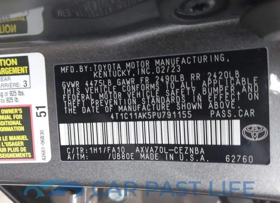 4T1C11AK5PU791155# 9