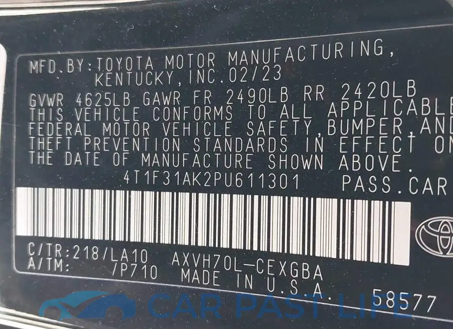 4T1F31AK2PU611301# 9