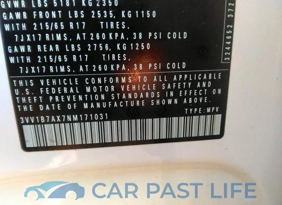 3VV1B7AX7NM171031# 9