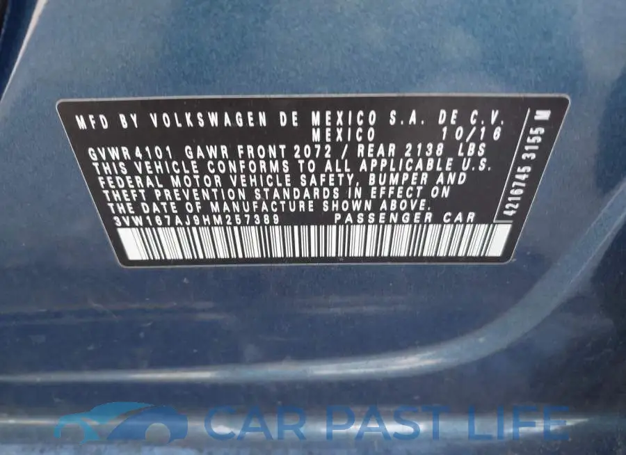 3VW167AJ9HM257389# 9