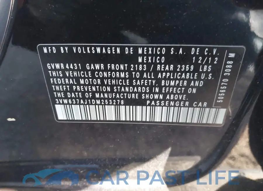3VW637AJ1DM253278# 9