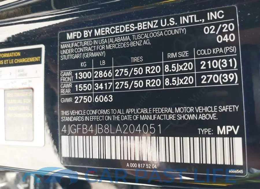 4JGFB4JB8LA204051# 9