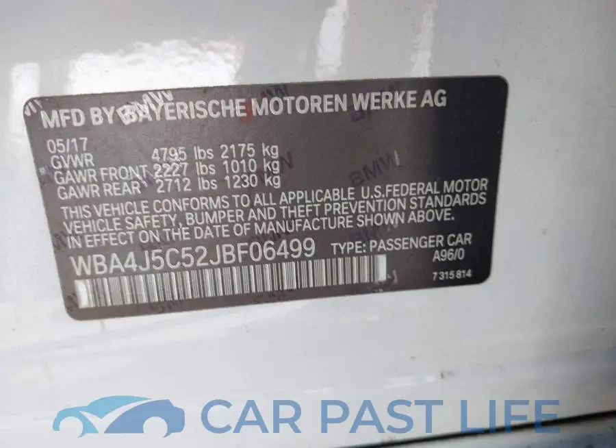 WBA4J5C52JBF06499# 9
