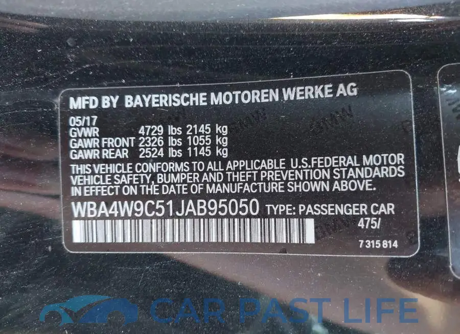 WBA4W9C51JAB95050# 9