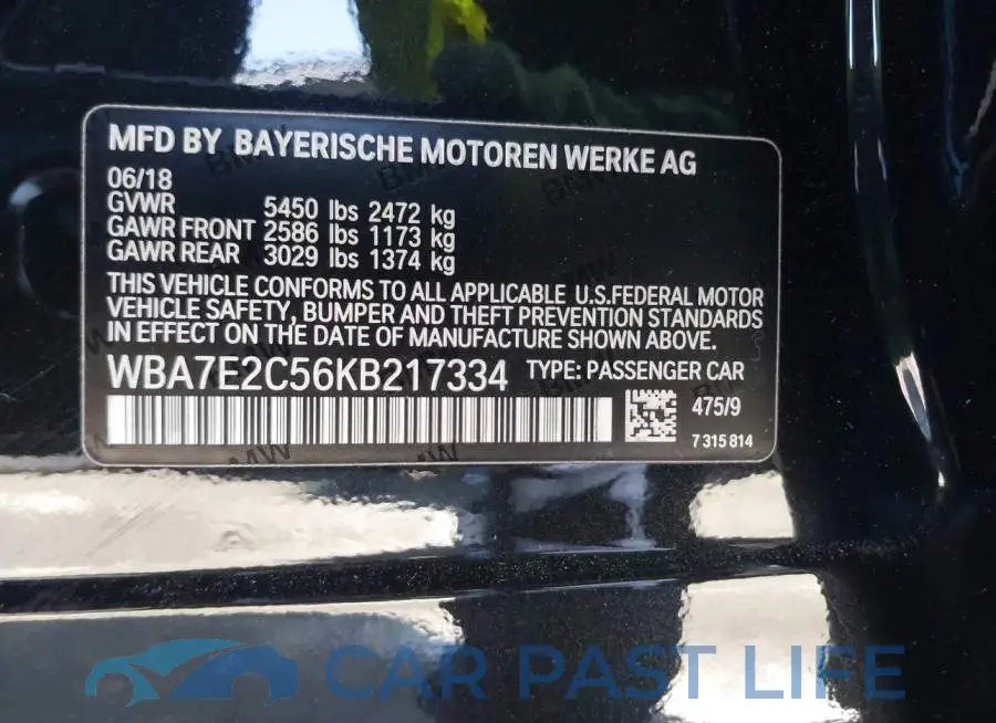 WBA7E2C56KB217334# 9