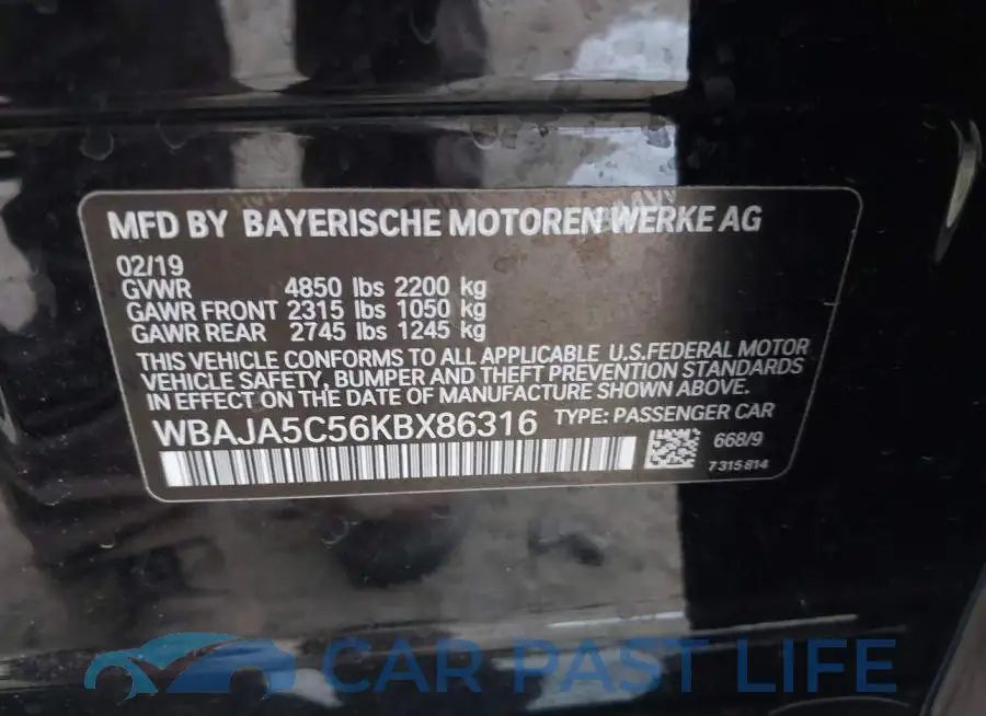 WBAJA5C56KBX86316# 9