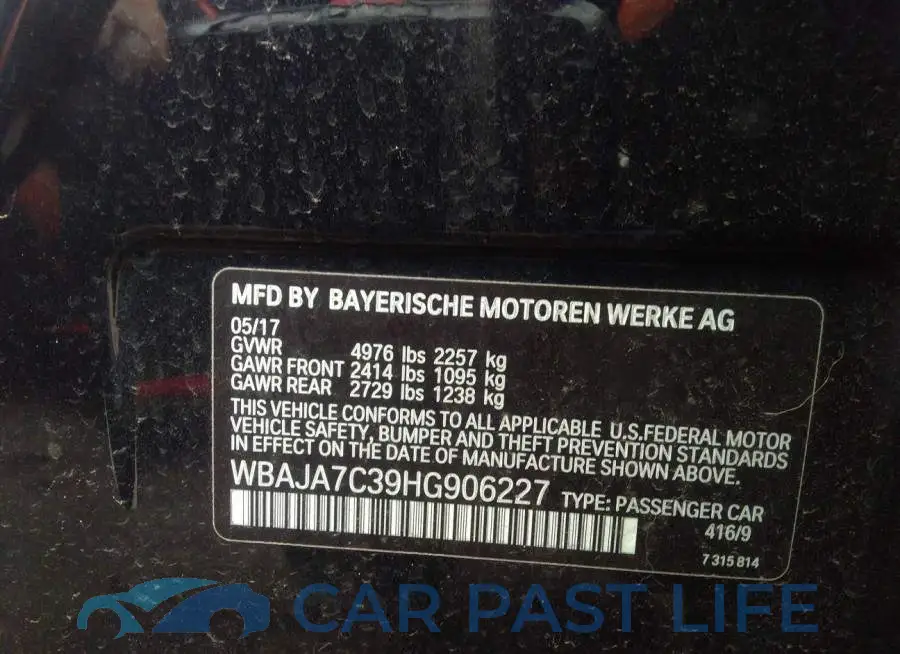 WBAJA7C39HG906227# 9