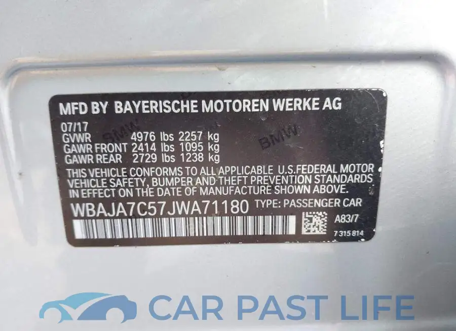 WBAJA7C57JWA71180# 9