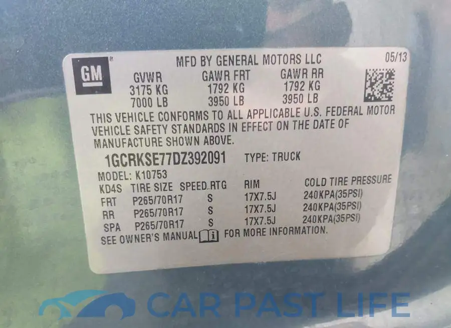 1GCRKSE77DZ392091# 9