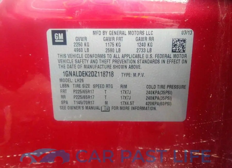 1GNALDEK2DZ118718# 9