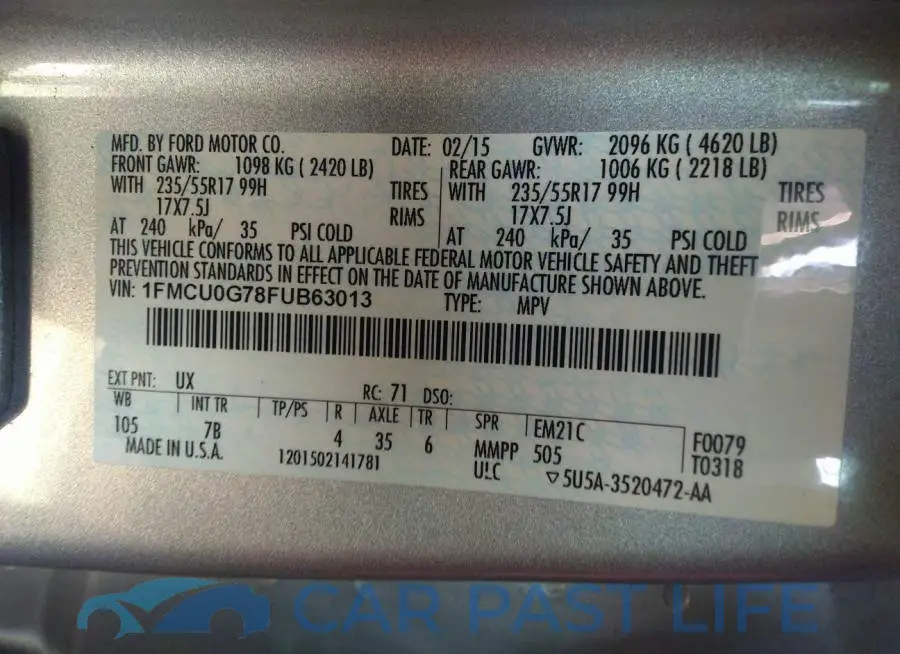 1FMCU0G78FUB63013# 9