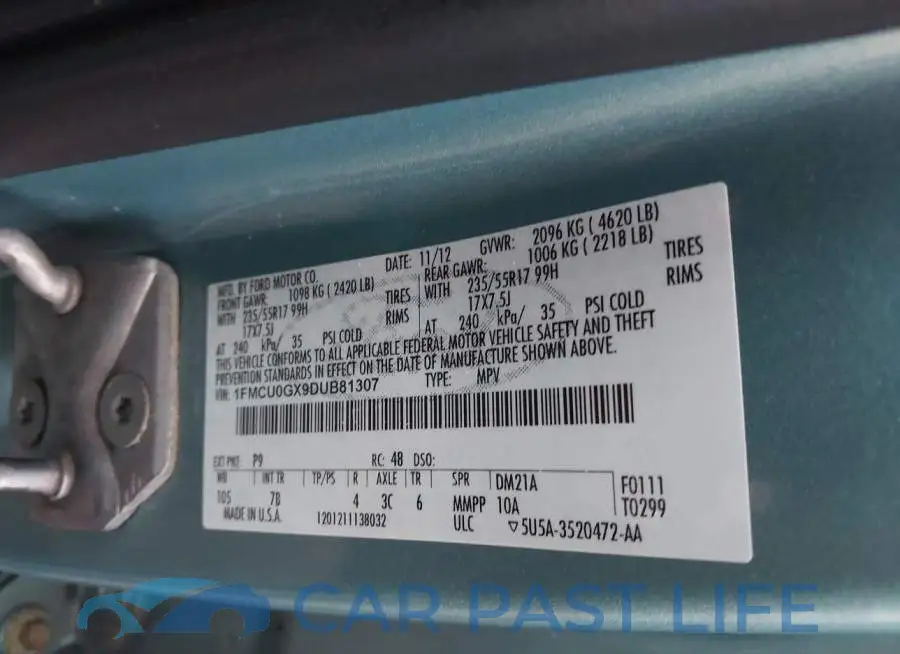 1FMCU0GX9DUB81307# 9