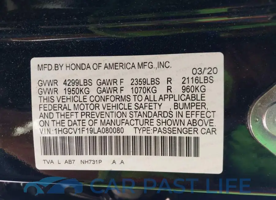 1HGCV1F19LA080080# 9