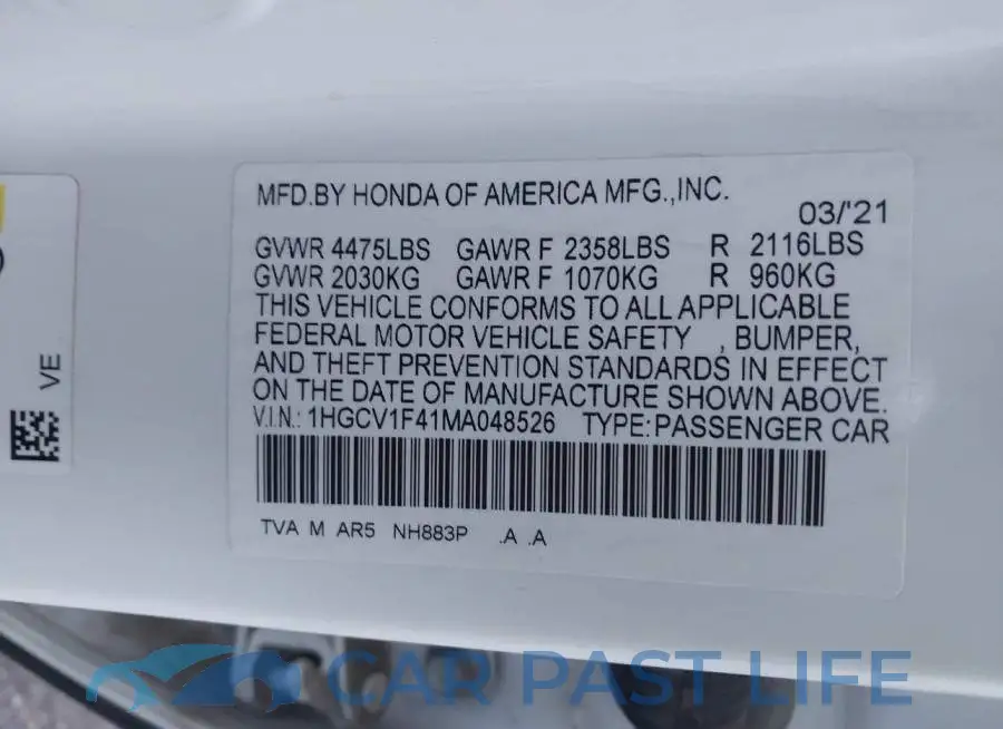 1HGCV1F41MA048526# 9