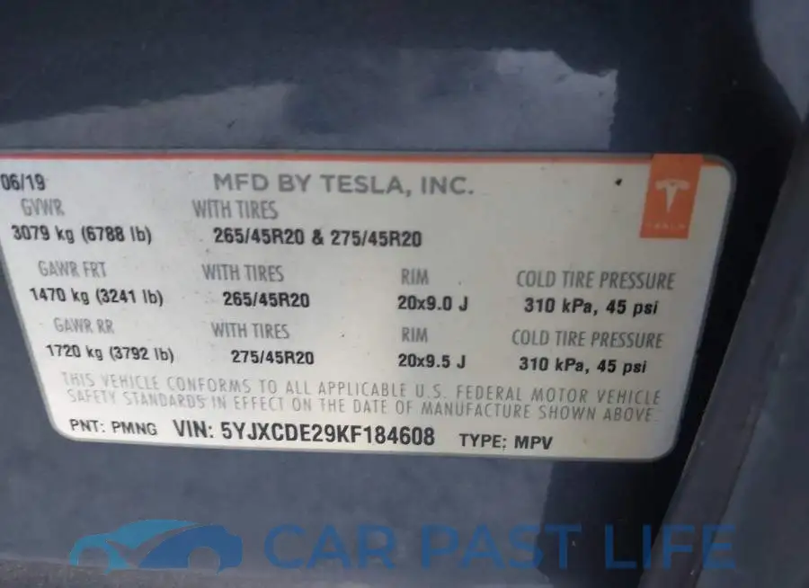 5YJXCDE29KF184608# 9
