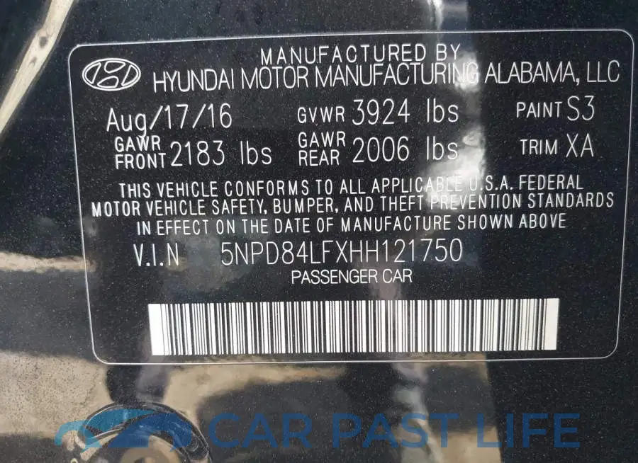 5NPD84LFXHH121750# 9