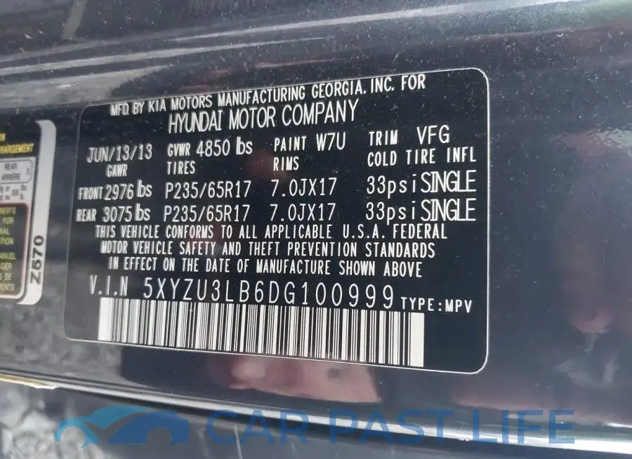 5XYZU3LB6DG100999# 9