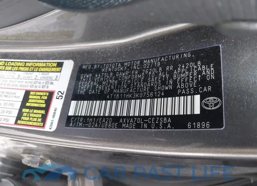 4T1B11HK3KU756124# 9