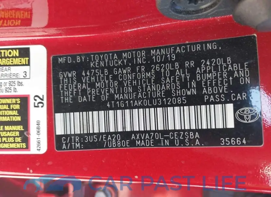 4T1G11AK0LU312085# 9