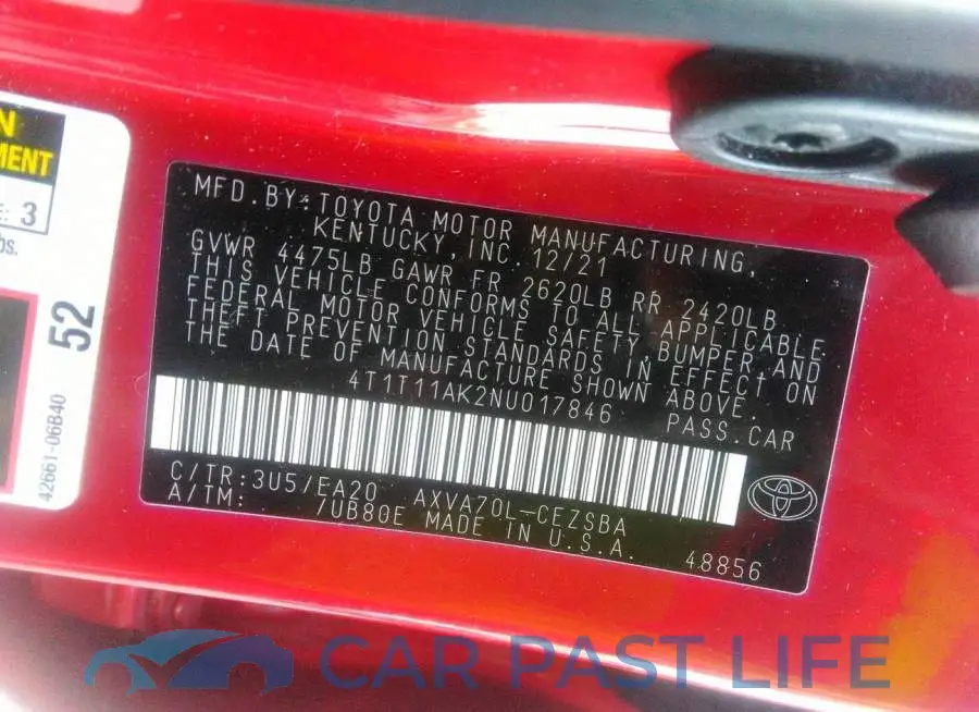 4T1T11AK2NU017846# 9
