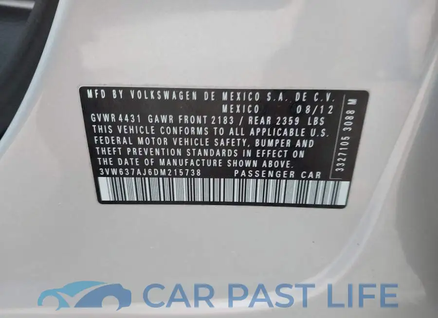 3VW637AJ6DM215738# 9