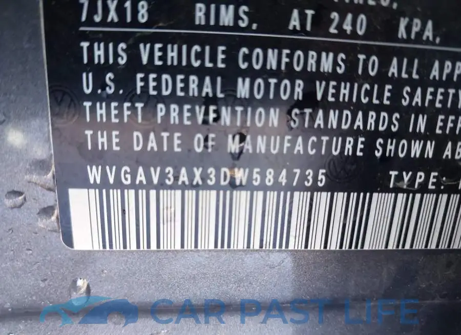 WVGAV3AX3DW584735# 9