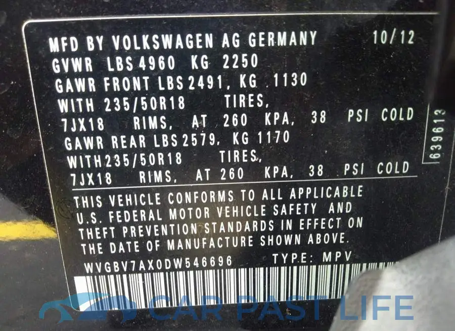 WVGBV7AX0DW546696# 9