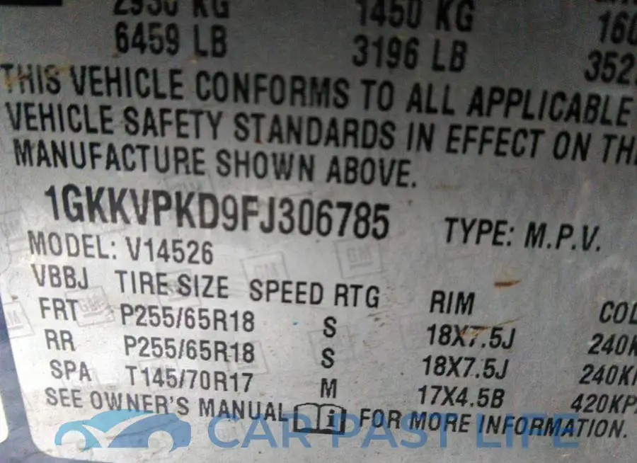 1GKKVPKD9FJ306785# 9