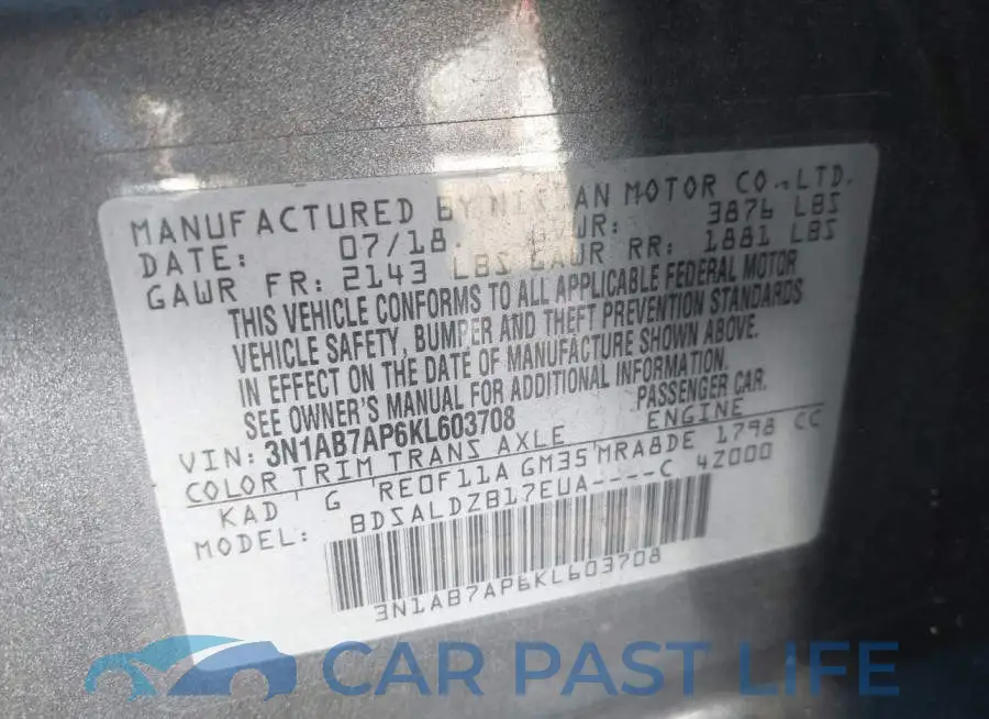 3N1AB7AP6KL603708# 9