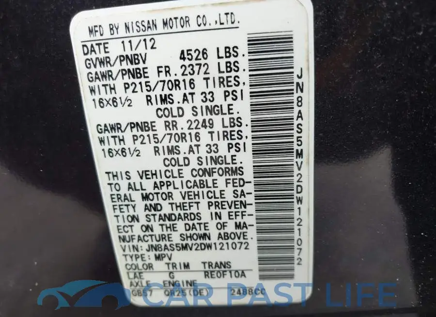 JN8AS5MV2DW121072# 9