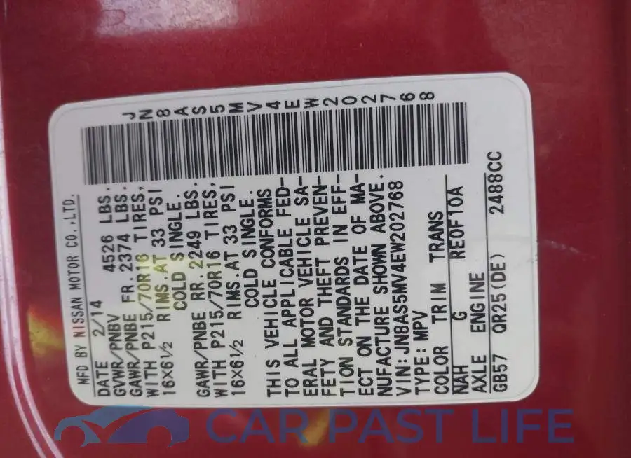 JN8AS5MV4EW202768# 9