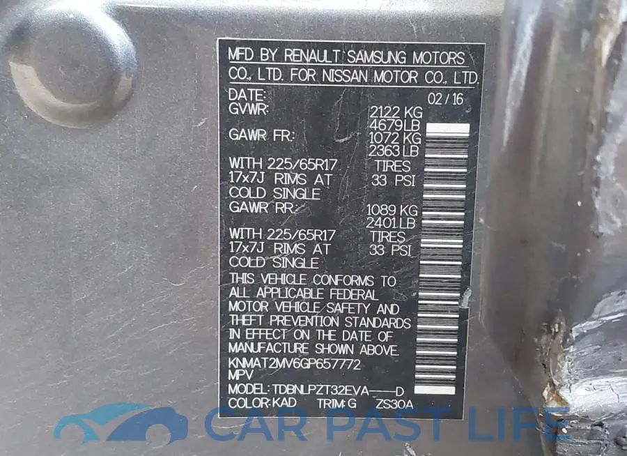 KNMAT2MV6GP657772# 9
