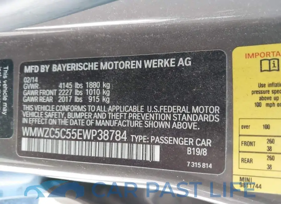 WMWZC5C55EWP38784# 9