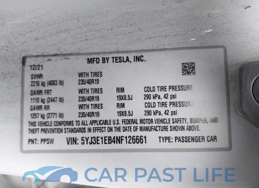 5YJ3E1EB4NF126661# 9