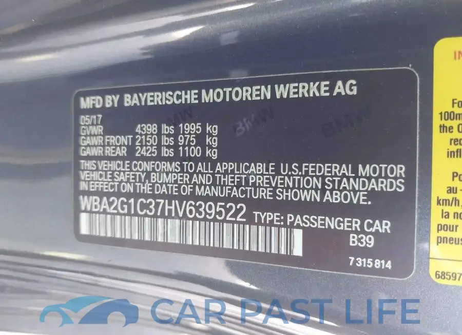 WBA2G1C37HV639522# 9