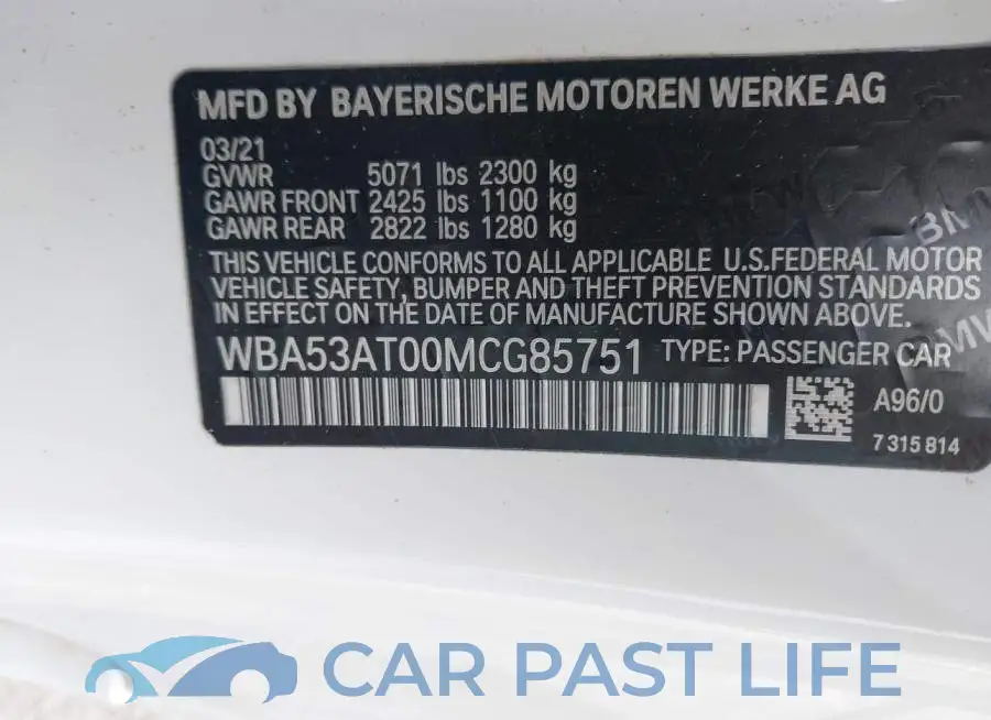WBA53AT00MCG85751# 9