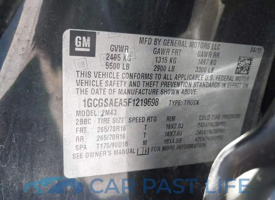 1GCGSAEA5F1219698# 9