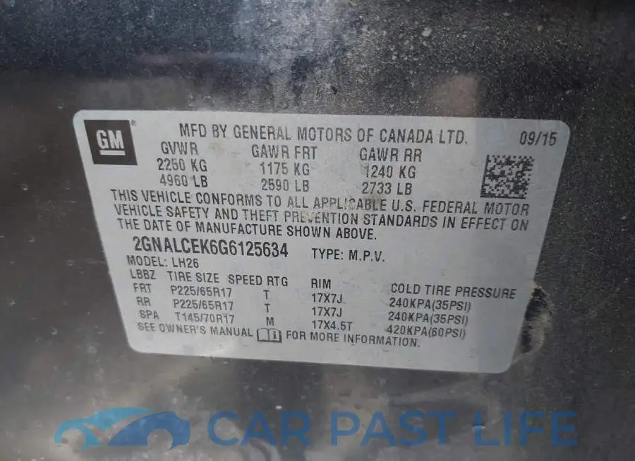 2GNALCEK6G6125634# 9