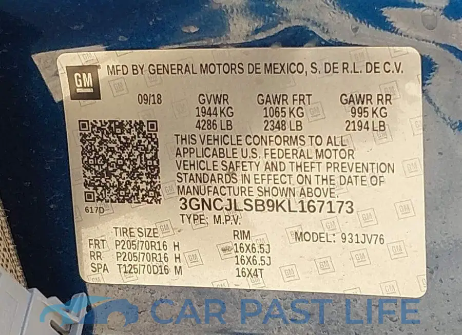 3GNCJLSB9KL167173# 9
