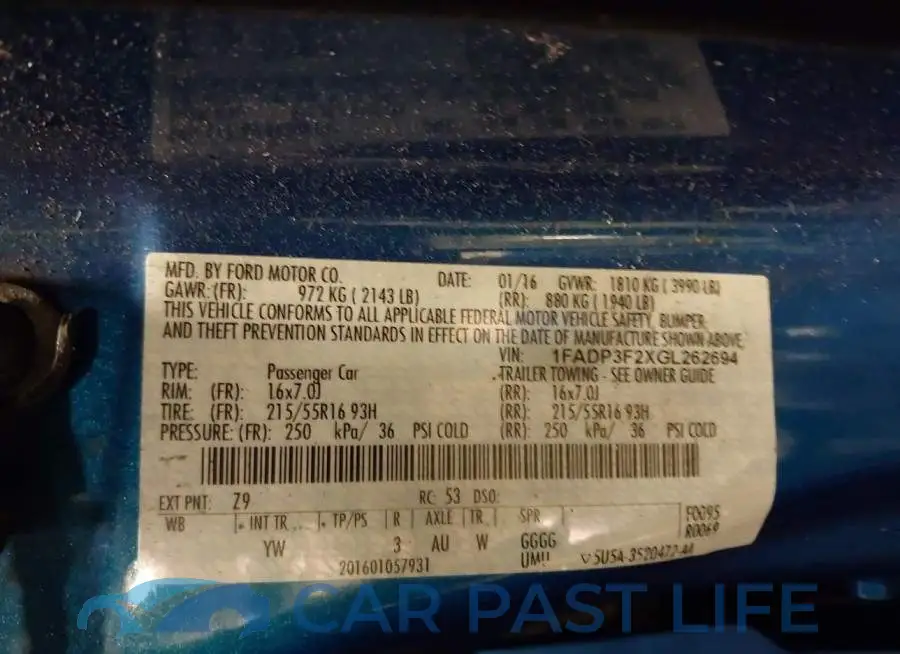 1FADP3F2XGL262694# 9