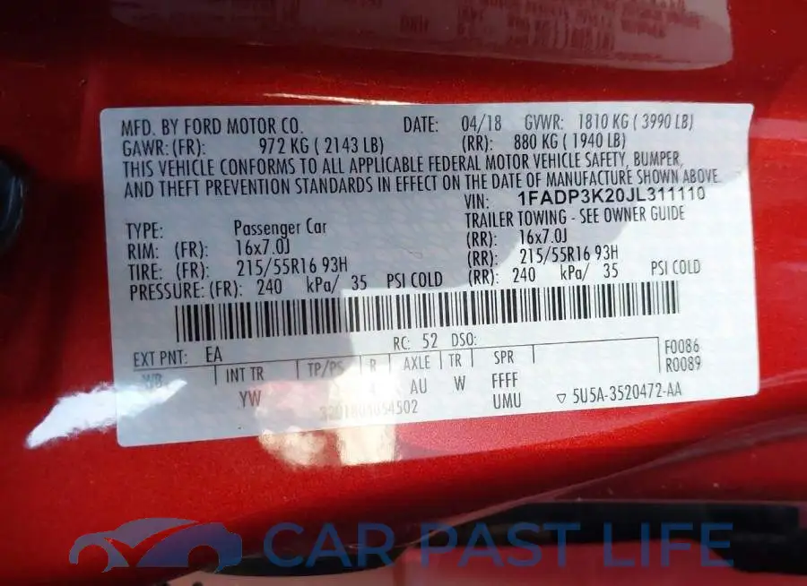 1FADP3K20JL311110# 9