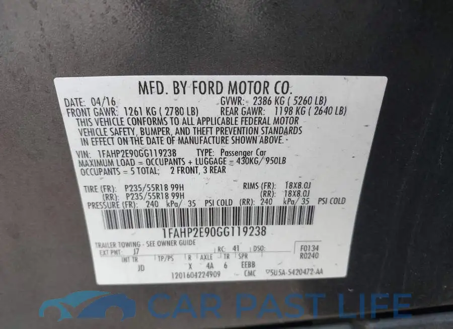 1FAHP2E90GG119238# 9