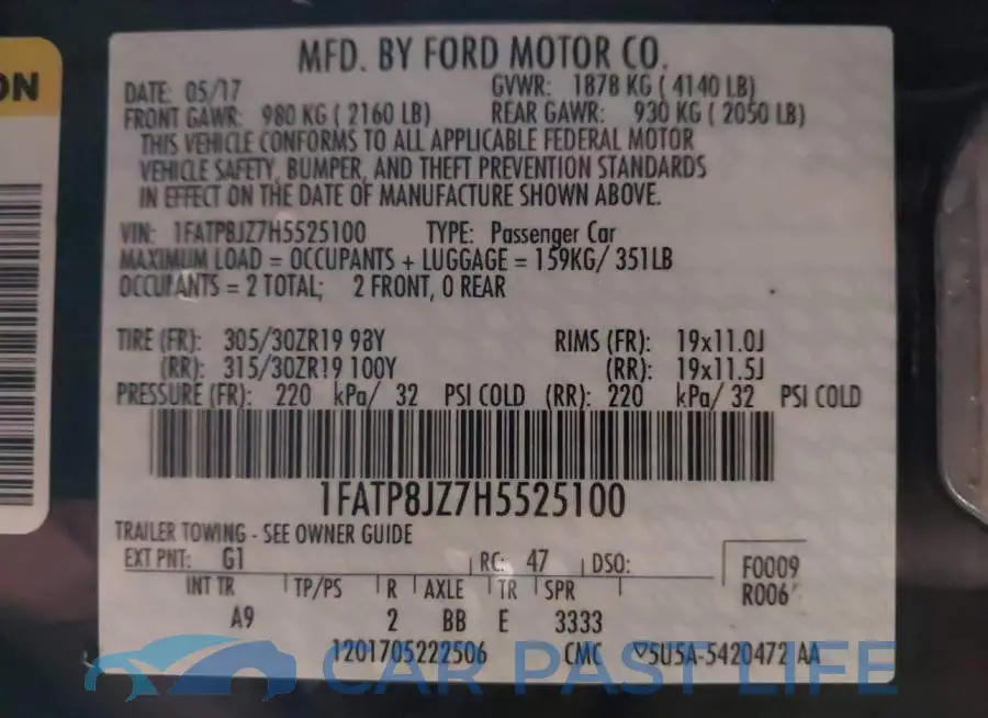 1FATP8JZ7H5525100# 9