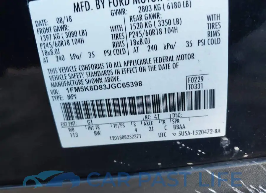 1FM5K8D83JGC65398# 9