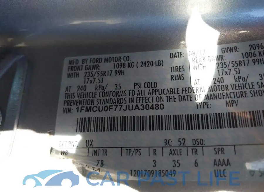1FMCU0F77JUA30480# 9