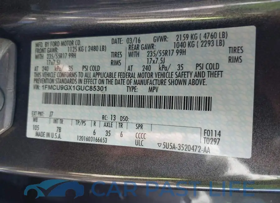 1FMCU9GX1GUC85301# 9
