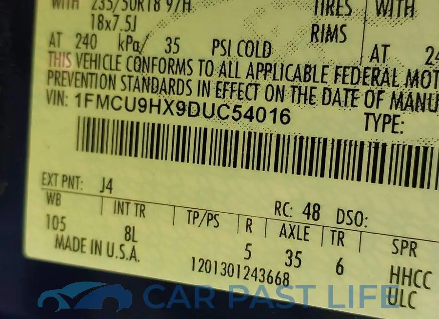 1FMCU9HX9DUC54016# 9